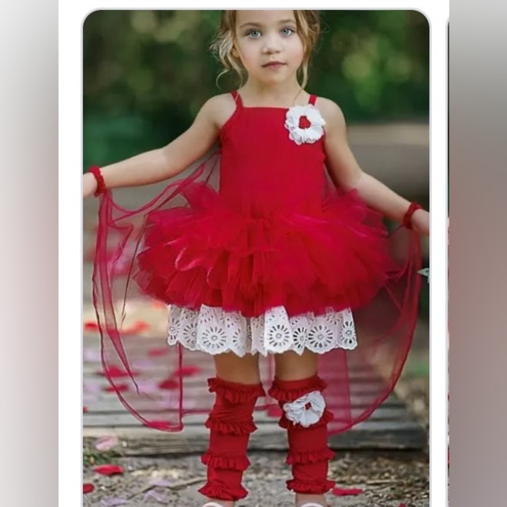 Red and White Kids Fairy Costume dollcake full set with cape and socks